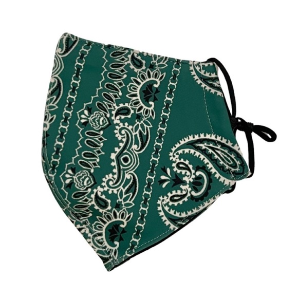 TORY BURCH • Green Bandana Face Mask Covering - Picture 3 of 5